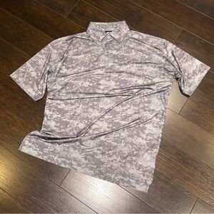 FJ Footjoy Polo Golf Shirt Mens Size M Grey Camo All Over Print Customized Logo